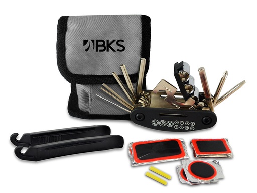 [33231] KIT COMPLETO DE REPARACIÓN INCLUYE PARCHES DE DIFERENTES TAMAÑOS, LIJA, PALANCAS PARA LLANTAS Y MULTIHERRAMIENTA